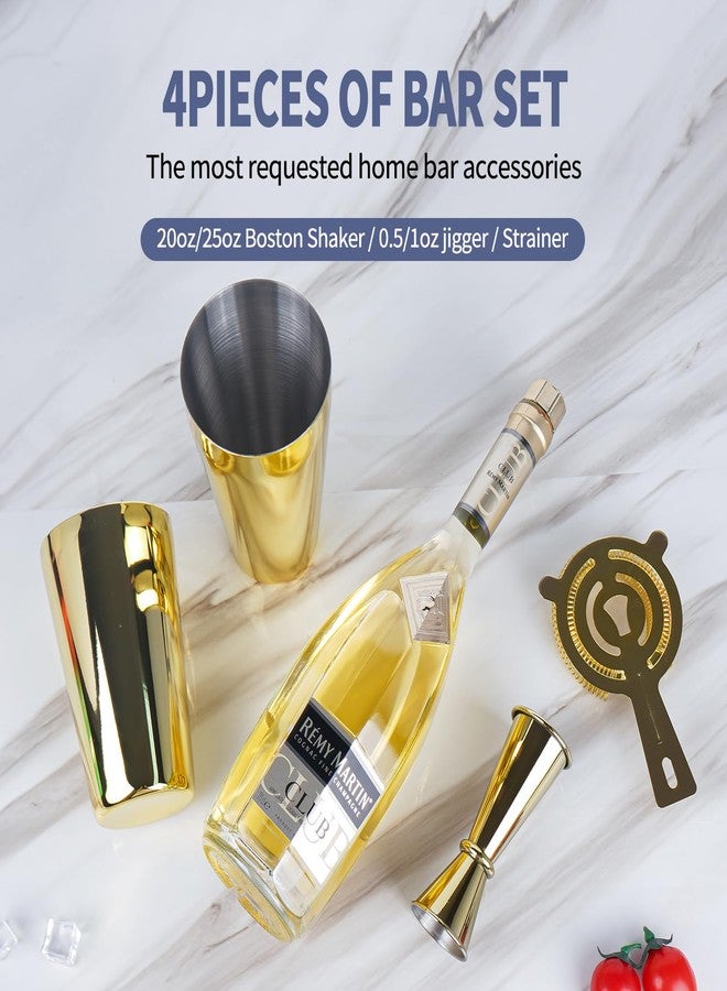 JNWINOG Cocktail Shaker Set 4-Piece Boston Shaker Kit with 20oz/25oz Shaker,Strainerand 0.5/1oz Double JiggerBar Set for Home Drink Mixer Bartendiing (Gold, 20oz/25oz) - Image 5